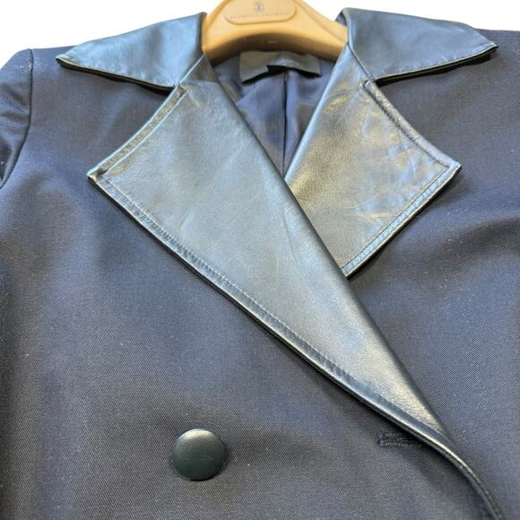 Misha Nonoo Navy Royal Lambskin Leather Trench Coat Size 0 - Picture 4 of 15